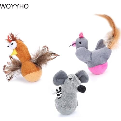 Cartoon Pet Cat Toy Plush Animals Tumbler Kitten Cat Toys Feather Interactive Teaser Toy