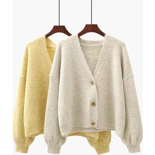 High quality Women Sweater Cardigan Latern sleeve spring Casual Single Breasted Knitted Cardigans Outwear Womens Loose Knit Tops