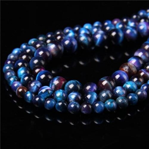 6 8 10MM Natural Polished Blue Multicolor Gem Stone Bead Round Tiger Eye Loose Bead Charm For Jewelry Making Accessory Handmade
