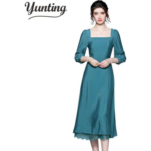 Summer Women Puff Sleeve Korean Style Fairy Chiffon Lace Patchwork Kawaii Elegant Vintage Party Dress