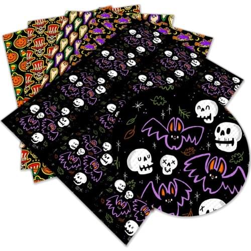 Pumpkin Cartoon Printed Halloween Faux Leather Sheet A4 22*30cm for Hair Bows Centers DIY Making Decoration Crafts