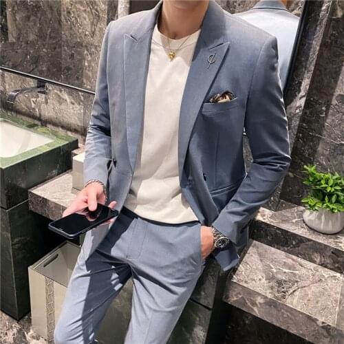 Jacket+Pants) 2021 Casual Business Men Suits for Wedding Suits Man Tuxedos Slim Fit Peak Lapel Terno Masculino costume homme