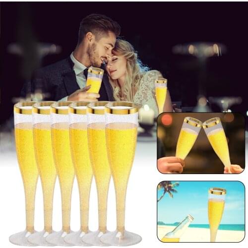 Gold Glitter Plastic Champagne Flutes Disposable 6.5 Glitter Plastic Party Toasting Glasses Wedding Baby Shower Party Supplies