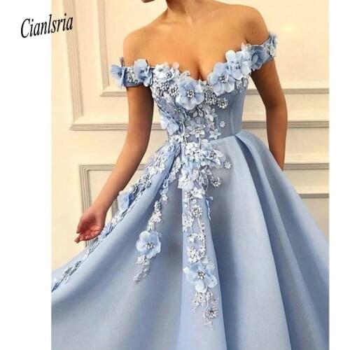 2020 Prom Dresses off the shoulder Prom Dresses Flowers Appliques Beautiful Princess dress Tulle Backless robe de soiree