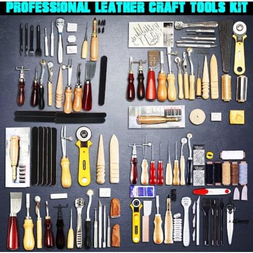 Professional Leather Craft Tools Kit Home Hand Sewing Stitching Punch Carving Work Saddle Leathercraft Accessories