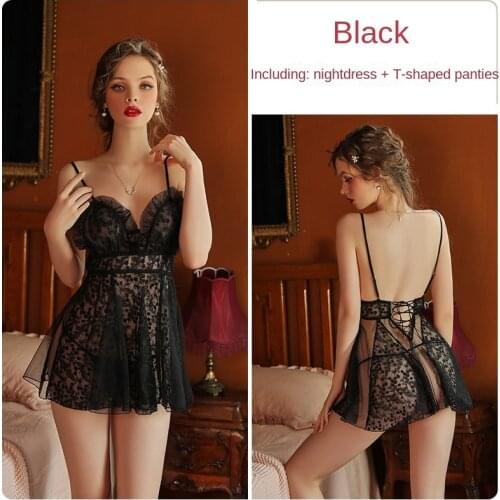 See Through Sleepwear Lace Nightdress Sexy Lingerie Set Mesh Sexi Women Nightgown Sex Erotic Underwear Ladies Suspender Dress