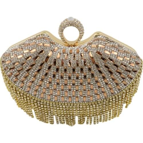Luxury Diamond Clutch Evening Bags Women Gold Tassel Rhinestone Heart Handbag Chic Party Dinner Purses Bride Wedding Clutchs