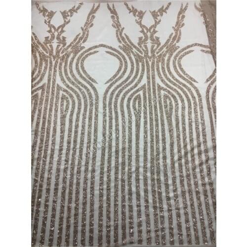 Rose Gold color pretty flowers lace fabric shiny glitter sequin tulle lace for dress pretty design glued glitter YG-375