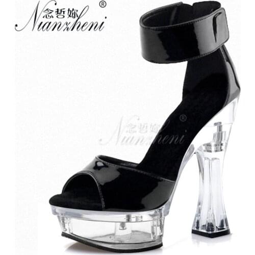 6 Inch Party Dress Concise Patent Leather Platform Sandals 14CM Super High Stripper Heeled Shoes Women Pole Dance Shallow Models