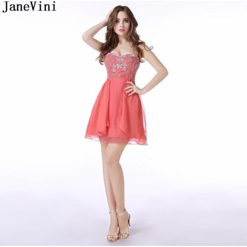JaneVini Sexy A Line Short Bridesmaid Dresses Halter Mini Chiffon Prom Dress Sequined Beaded Backless Wedding Prom Party Gowns