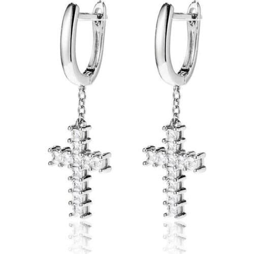 Hip Hop Iced Out AAA+ Cubic Zirconia Cross Earring Copper Bling Earrings For Men Women Charm Jewelry