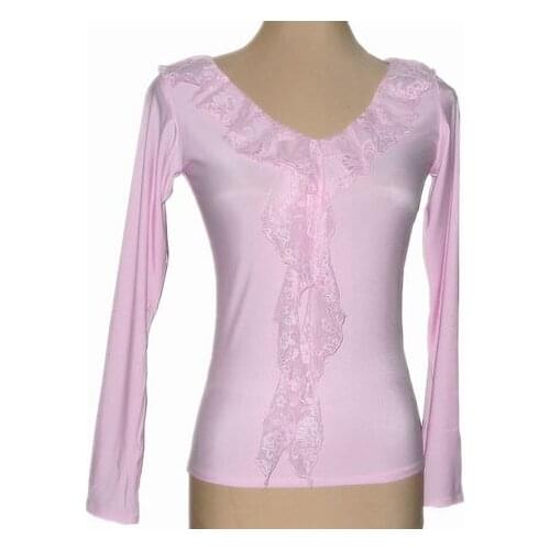 Modern dance V type lace lotus leaf collar long sleeve exercise suit modern coat T10003