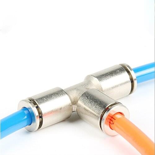1pc PE Series All copper nickel-plated quick plug joint trachea pneumatic joint tee high pressure corrosion resistance