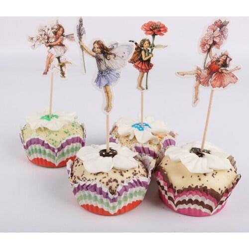 24pcs/lot Flower Fairy Theme Cupcake Topper Picks Kids Birthday Party Decoration Cake Baking Event Party Wedding Supplies
