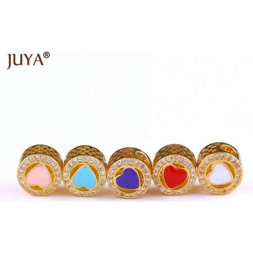 High Quality Copper Metal Micro Pave CZ Rhinestone Enamel Heart Beads Charm For Jewelry Making Diy Women Bracelet Findings