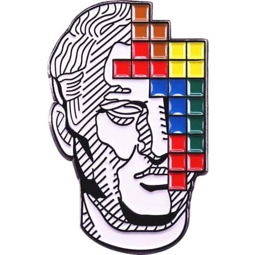 HOSENG White Tetris Retro Player Fan Fashion Art Collection Alloy Brooch Women Luxury Birthday Jewelry Gift Enamel Pin HS_853