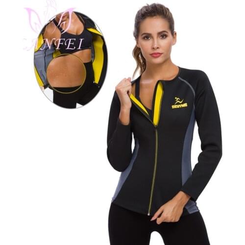 LANFEI Women Neoprene Sauna Waist Trainer Shirts with Zipper Fat Burn Workout Gym Hot Sweat Slimming Body Shapers Vest Shapewear