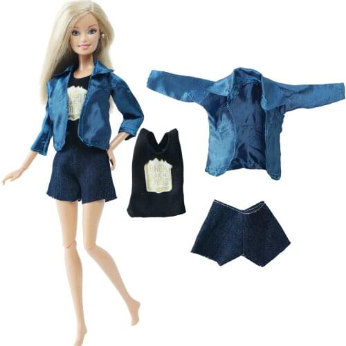 BJDBUS 1 Set Doll Outfit Blue Coat Vest Top Pants Daily Casual Wear Fashion Clothes for Barbie Doll Baby Girl House DIY Toys