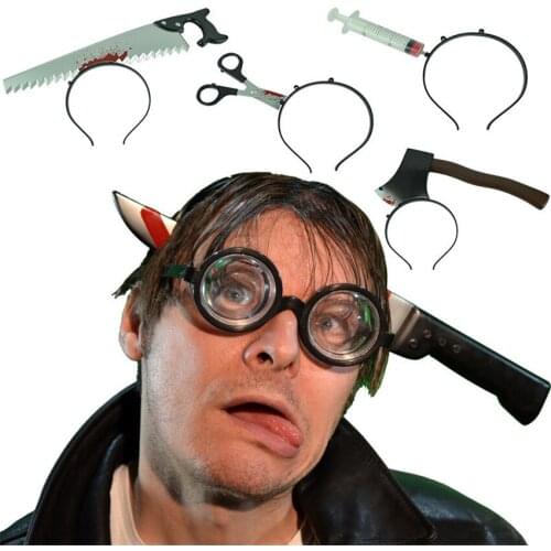 1PCS Plastic Fake Knife With Blood Through Head Tricky Toys Bayonet Knife For Kids Scary Halloween Decoration Props Party Games