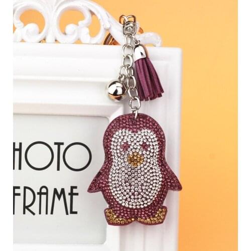 2016 Women Key Chain Love Heart penguin the Rhine stone Mosaic leather fringed peach heart key cap gift wholesale free shipping