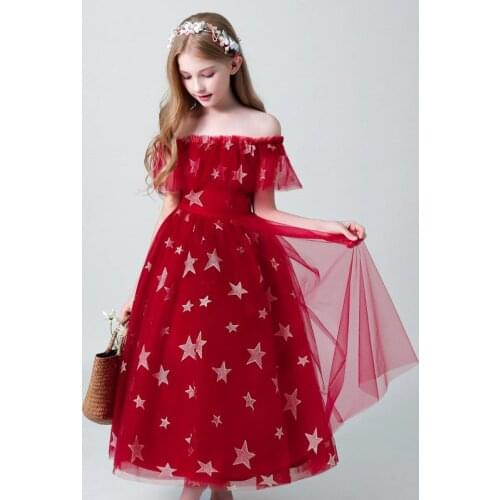 2019 Red Black Flower Girl Dresses For Weddings Ball Gown Tulle Ruffles Long First Communion Dresses For Little Girls