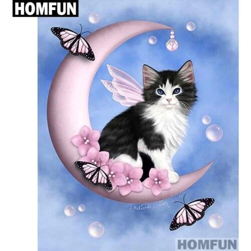 HOMFUN Full Square/Round Drill 5D DIY Diamond Painting "Cat moon butterfly" Embroidery Cross Stitch 5D Home Decor A01646
