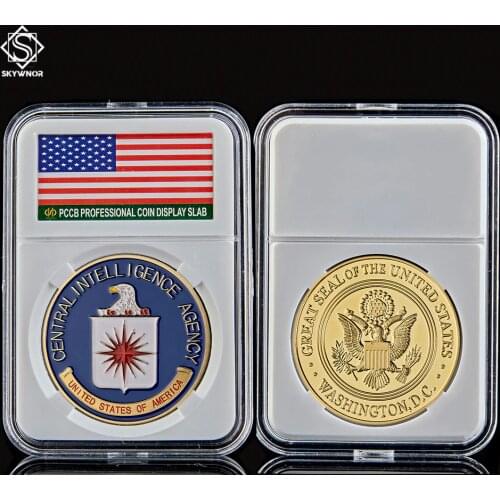 American CIA Military Gold Plated US Gold Coin Challenge Coins Collectible W/ Acrylic Box Protection