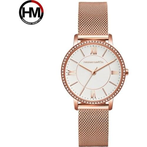 Hannah Martin Ladies Watch Japanese Quartz Rhinestone Wrist Roman Numeral Dial Luxury Womens Watch Christmas Birthday Gift