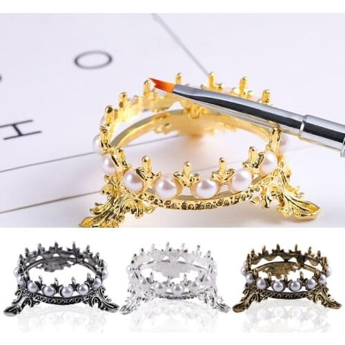 1Pc Alloy Pearl Nails Art Pen Holder Brush Rack Carving Pattern UV Gel Crystal Pen Carrier Storage Salon Nail Art Tools