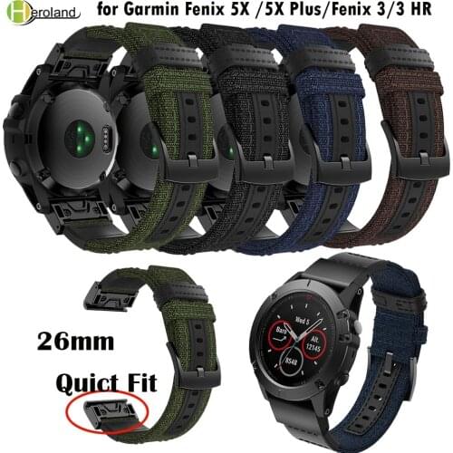 Fenix 5X 26mm Quick Fit strap for Garmin Fenix 5X /5X Plus/Fenix 3/3 HR Smart Watch band strap Nylon+Leather Easy Fit wristBand