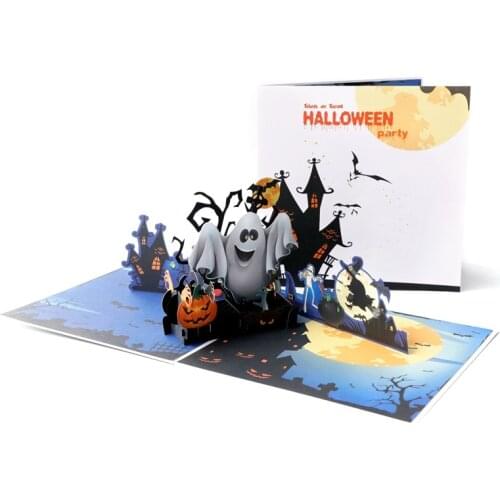Halloween 3D Pop Up Card Showing Ghost Pumpkin Witch Spider Bat Tombstone Head House Moon Tree best Halloween Cards for Kids