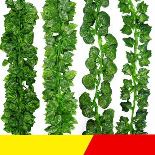 100Pcs 6.5Ft Artificial Green Ivy Leaf Garland Plants Vine Fake Foliage Flowers For Home Garden Wedding Decoration Rattan