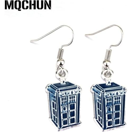 Movie Dr Mysterious Earrings Ear Pendant Jewelry Phone Booth Call Police Box Letter Logo Earrings -15