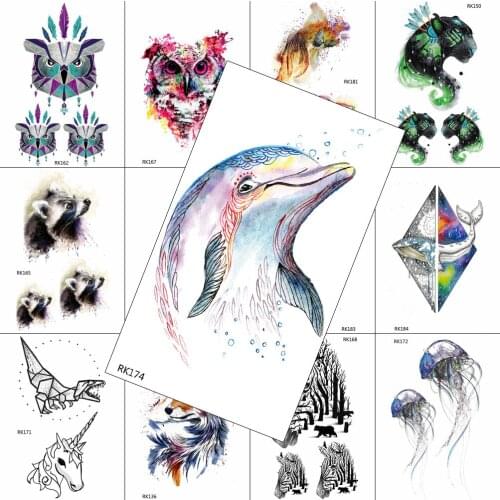 Creative Watercolor Dolphin Temporary Tattoo Fake Waterpoof Realistic Sheet Sticker Fake Body Art Arm Wasit Tattoo For Women Kid