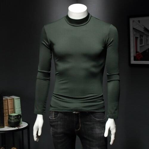 Mercerized High cotton Quality Mens Long-sleeve T-shirt Winter Basic Half Turtleneck Shirt Plus Velvet Thermal Underwear 8888