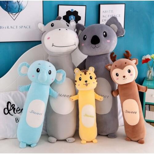 Cute Cartoon Tiger Cat Deer Elephant Long Plush Toy Stuffed Animal Doll Pillow Gifts For Kids Girlfriends
