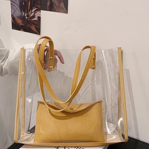 Fashion Women Transparent Composite Bags Shoulder Shopping Tote Bag Pure Color Pouch Purse Casual Ladies Large Capacity Handbags
