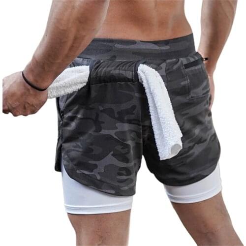 2021 Camo Running Shorts Men 2 In 1 Double-deck Quick Dry GYM Sport Shorts Fitness Jogging Workout Shorts Men Sports Short Pants