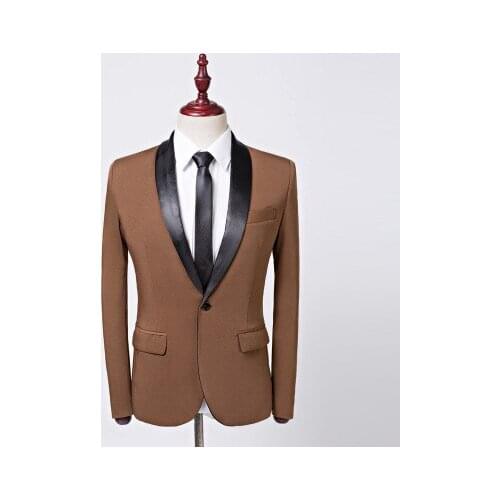 Mens Khaki Classic Shawl Collar Suit Jacket Single Button Wedding Business Men Blazer Designs Hombre Masculino Slim Fit
