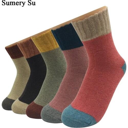 5 Pairs/Lot Thick Wool Socks Women Winter Cashmere Cotton Warm Socks Charming Ladies Girls Meias