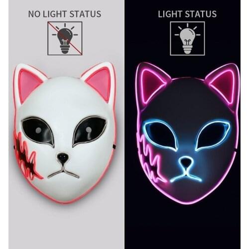 New Anime Demon Slayer Tanjirou Sabito Makomo Plastic LED Light Cosplay Mask Halloween Led Glow Mask Headwear Hannya Tengu Masks