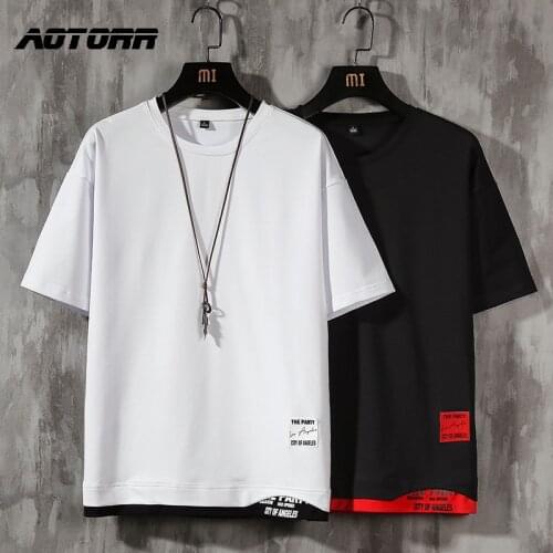 2021 New Fashion Breathable T-shirt Mens Summer Patchwork Short-sleeved T-shirt High Quality Mens Loose Solid Casual T-shirts