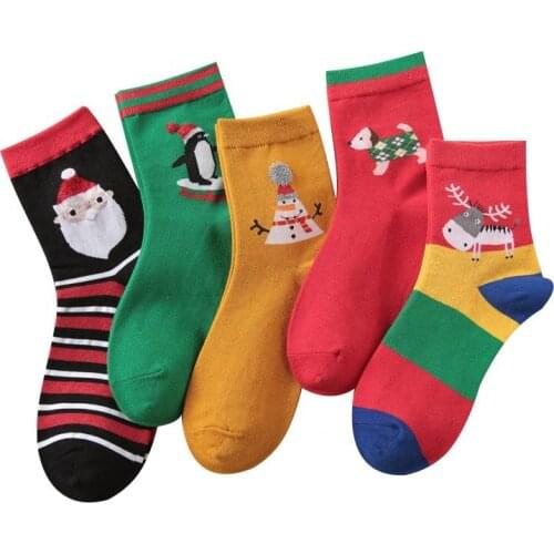 Autumn Winter New Style Middle Stockings Women Quarter Cute Cartoon Animal Red Cotton Socks Christmas