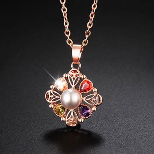 HUAMI Necklace for Women Jewelry Pendant Necklaces Copper Alloy Long Fashion Gold Color Round Pearl Collar Friend Gift Bijoux