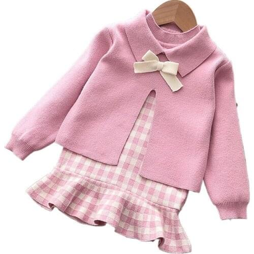 27KIDS Girls Dress Autumn Princess Lattice Dress For Kids Clothes Children Clothing Party Style Toddler Casual Dresses Sets