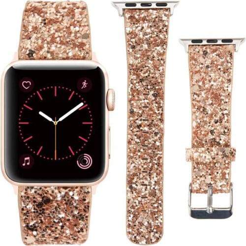 Shiny Fashion Leather Band for iWatch 38mm 40mm Women Bling Diamond 42mm 44mm Genuine Glitter Strap iWatch Series 6 5 4 3 2 1
