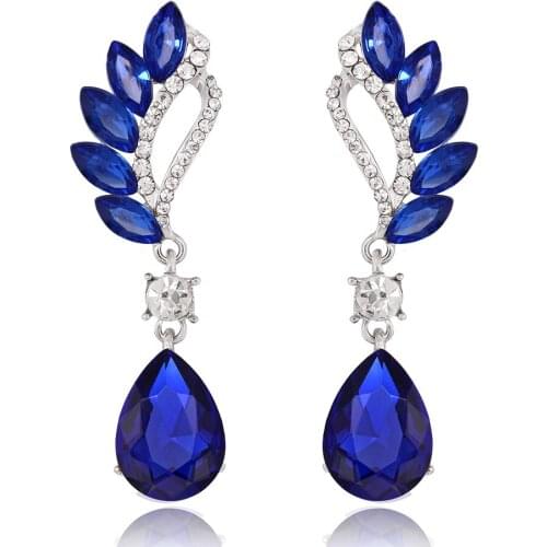 Fashion wing purple white red cubic zirconia stud earrings for women Vintage retro rhinestone earing wings jewelry accessories