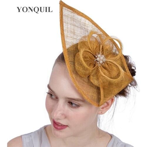 Sinamay Gold Teardrop Wedding Fascinator Hats With Heasband Vintage Hair Accessories For Women Races Royal 21 Colors SYF153