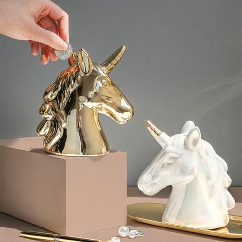 MODERN CREATIVE DREAM COLOR CERAMICS UNICORN PIGGY BANK ART SCULPTURE ANIMALS STATUE CERAMICS CRAFTS DECORATIONS FOR HOME R3528