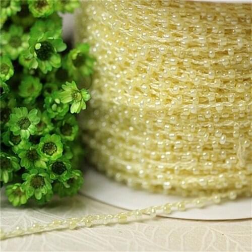 1M Heat Lace Crystal Beads Yellow Sequin Fabric DIY Craft supplies Sewing Beaded Trim Applique Collar Cord Trimming Dress Decor